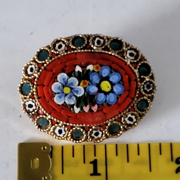 Vintage Italian Micro Mosaic Floral Pin Brooch - Picture 3 of 4